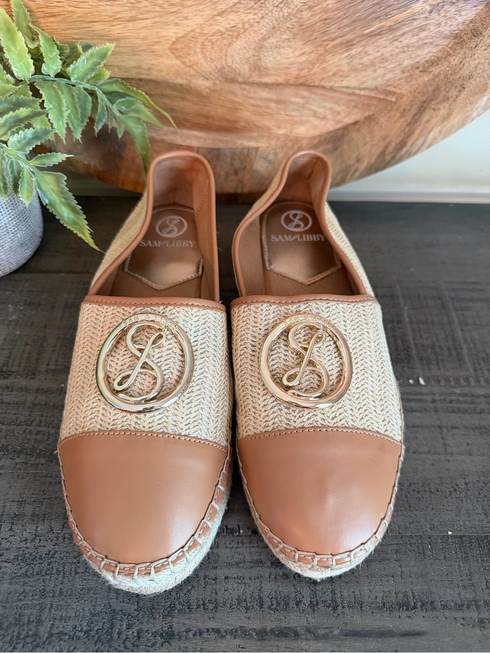 Sam & Libby Celeste 2 Natural Nude Gold Rope Flat Espadrille Womens Size 8.5M